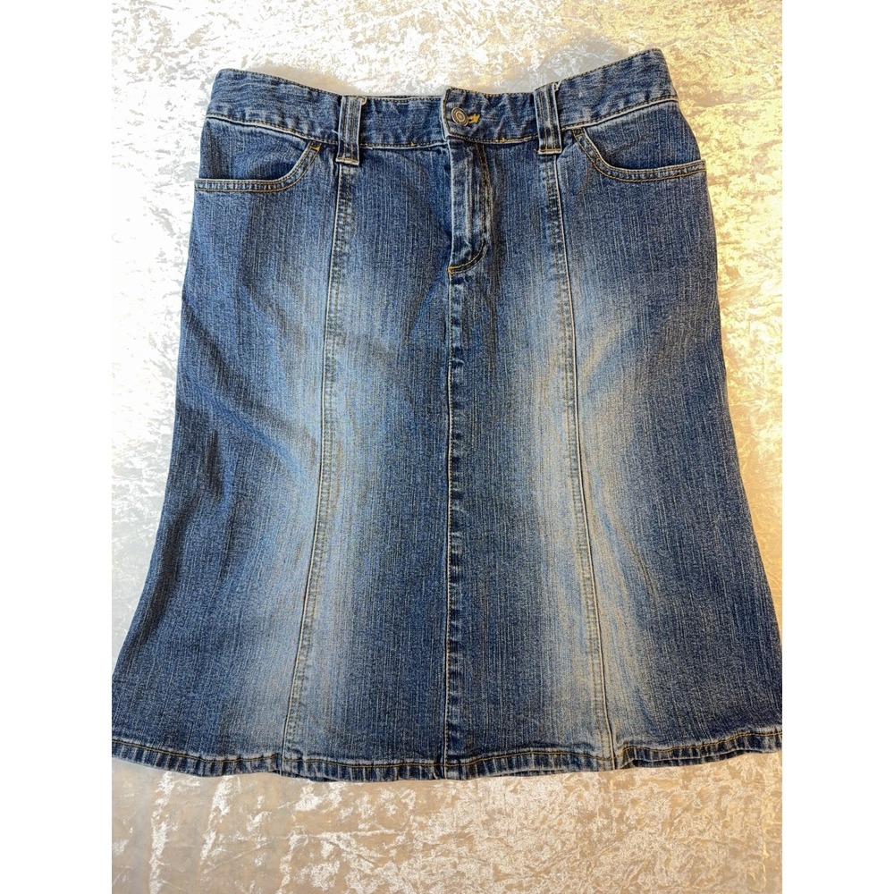 Michael Kors Denim Skirt Womens 6 Midi A-Line Blue Jean Y2K Stretch